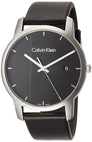 Calvin Klein City Quartz Black Dial Black Leather Strap Watch for Men - K2G2G1C1 Watches Calvin Klein   