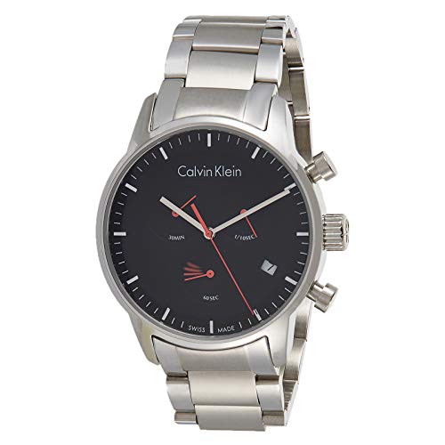 Calvin Klein City Chronograph Black Dial Silver Steel Strap Watch for Men - K2G27141 Watches Calvin Klein   