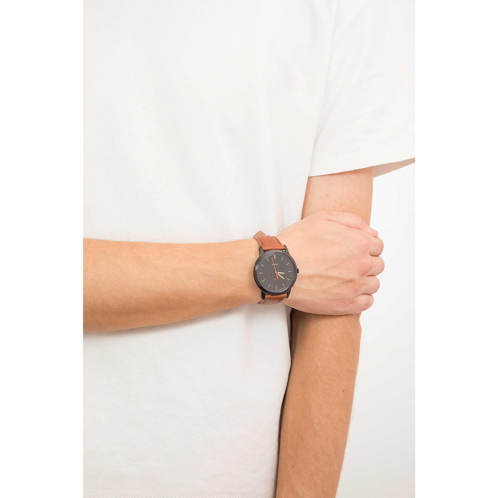 Fossil The Minimalist Black Dial Brown Leather Strap Watch for Men - FS5305 Watches Fossil   