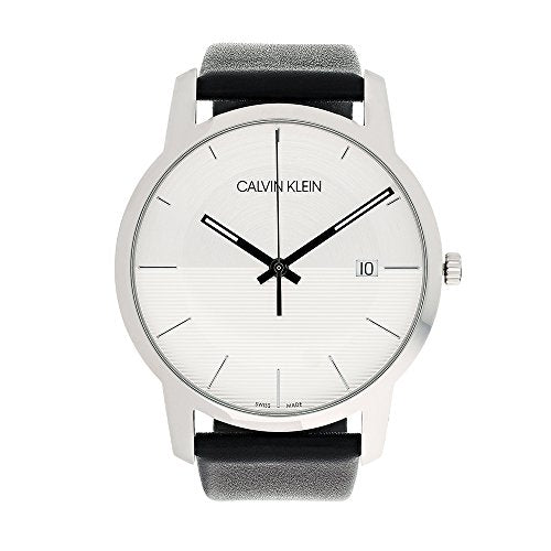 Calvin Klein City White Dial Black Leather Strap Watch for Men - K2G2G1CD Watches Calvin Klein   