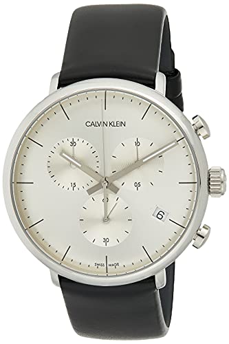 Calvin Klein High Noon Chronograph White Dial Black Leather Strap Watch for Men - K8M271C6 Watches Calvin Klein   