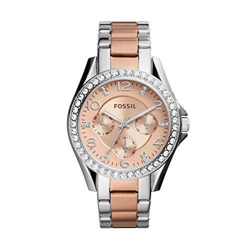 Fossil Riley Multifunction Rose Gold Dial Two Tone Steel Strap Watch for Women - ES4145 Watches Fossil   