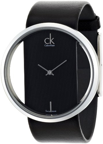 Calvin Klein Glam Transparent Dial Black Leather Strap Watch for Women - K9423107 Watches Calvin Klein   