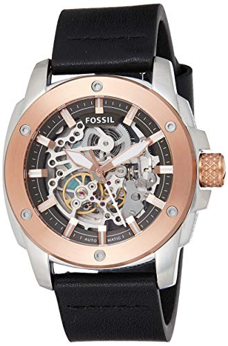 Fossil Modern Machine Automatic Skeleton Dial Black Leather Strap Watch for Men - ME3082 Watches Fossil   