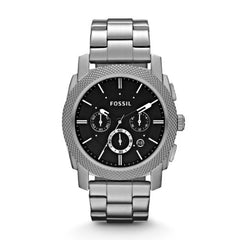 Fossil Machine Chronograph Black Dial Silver Steel Strap Watch for Men - FS4776 Watches Fossil   