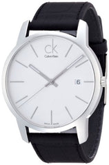 Calvin Klein City Date Silver Dial Black Leather Strap Watch for Men - K2G2G1C6 Watches Calvin Klein   