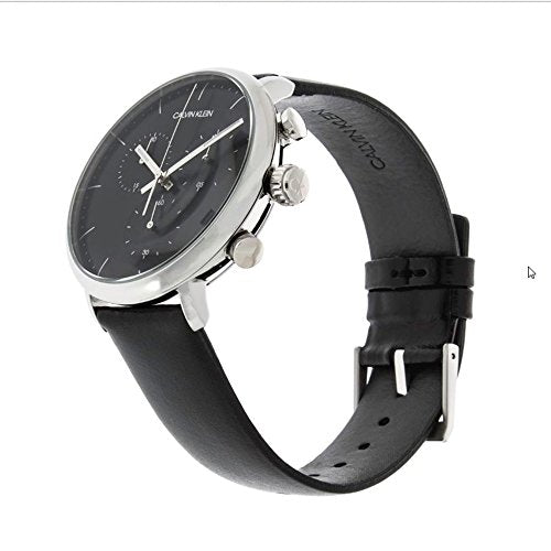 Calvin Klein High Noon Chronograph Black Dial Black Leather Strap Watch for Men - K8M271C1 Watches Calvin Klein   