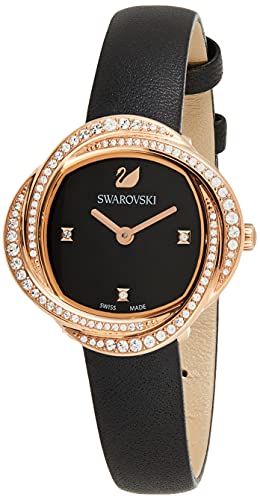 Swarovski Crystal Flower Black Dial Black Leather Strap Watch for Women - 5552421 Watches Swarovski   