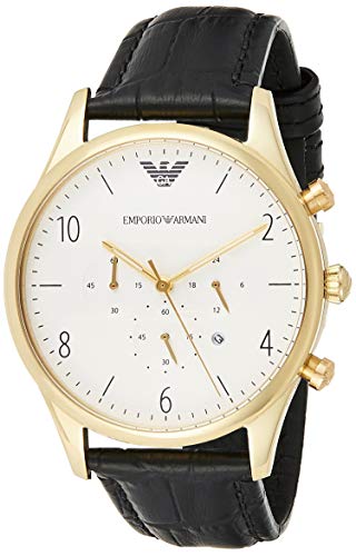 Emporio Armani Classic Chronograph White Dial Black Leather Strap Watch For Men - AR1892 Watches Emporio Armani   