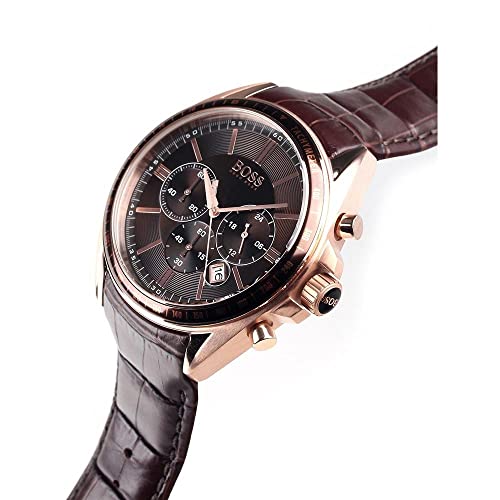 Hugo Boss Driver Sport Chronograph Brown Dial Brown Leather Strap Watch for Men - 1513093 Watches Hugo Boss   