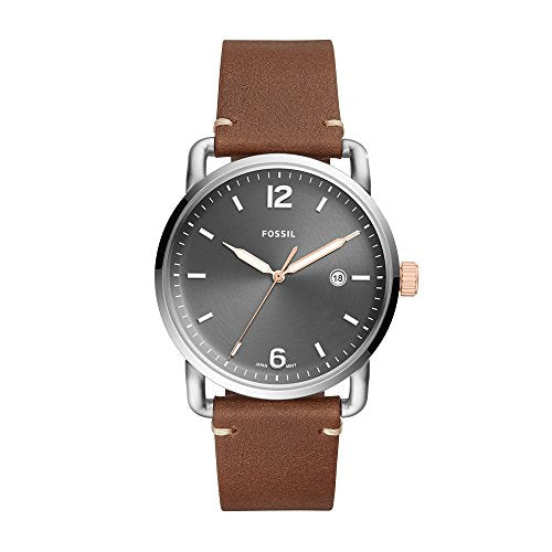 Fossil Commuter Grey Dial Brown Leather Strap Watch for Men - FS5417 Watches Fossil   