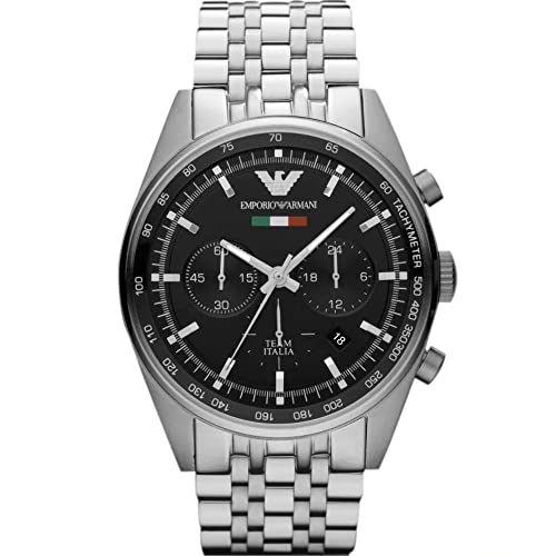 Emporio Armani Team Italia Chronograph Black Dial Silver Stainless Steel Strap Watch For Men - AR5983 Watches Emporio Armani   