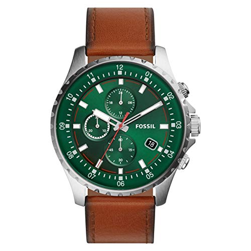 Fossil Dillinger Luggage Chronograph Green Dial Brown Leather Strap Watch for Men - FS5734 Watches Fossil   