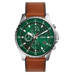 Fossil Dillinger Luggage Chronograph Green Dial Brown Leather Strap Watch for Men - FS5734 Watches Fossil   