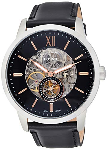 Fossil Townsman Skeleton Black Dial Black Leather Strap Watch for Men - ME3153 Watches Fossil   