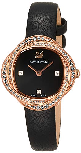 Swarovski Crystal Flower Black Dial Black Leather Strap Watch for Women - 5552421 Watches Swarovski   