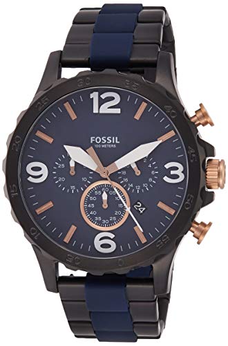 Fossil Nate Chronograph Blue Dial Two Tone Steel Strap Watch for Men - JR1494 Watches Fossil   