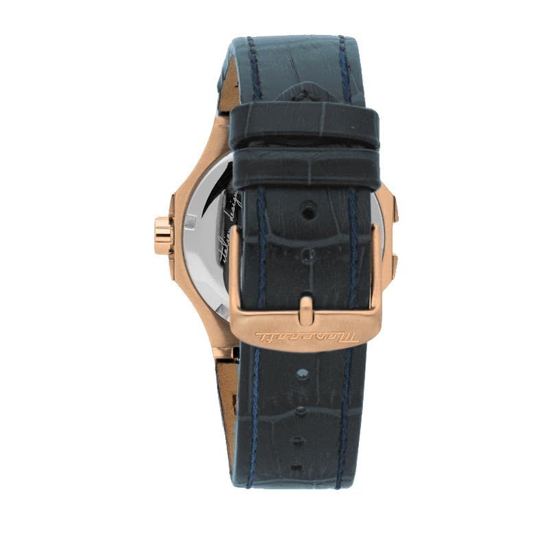 Maserati Potenza 42mm Rose Gold & Blue Dial Blue Leather Strap Watch For Men - R8851108027 Watches Maserati   