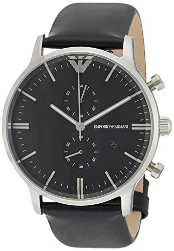 Emporio Armani Gianni Chronograph Black Dial Black Leather Strap Watch For Men - AR0397 Watches Emporio Armani   