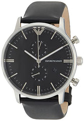 Emporio Armani Gianni Chronograph Black Dial Black Leather Strap Watch For Men - AR0397 Watches Emporio Armani   