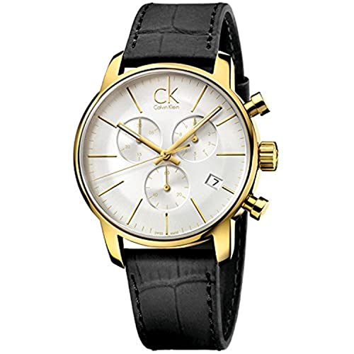 Calvin Klein City Chronograph Silver Dial Black Leather Strap Watch for Men - K2G275C6 Watches Calvin Klein   