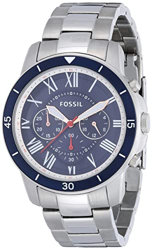 Fossil Grant Sport Chronograph Blue Dial Silver Steel Strap Watch for Men - FS5238 Watches Fossil   