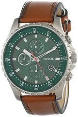 Fossil Dillinger Luggage Chronograph Green Dial Brown Leather Strap Watch for Men - FS5734 Watches Fossil   