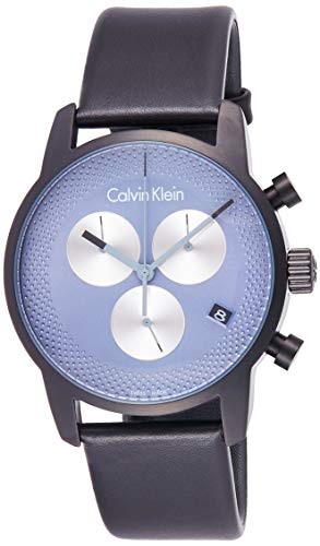 Calvin Klein City Chronograph Grey Dial Black Leather Strap Watch for Men - K2G177C3 Watches Calvin Klein   