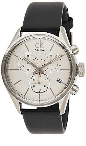 Calvin Klein Masculine Chronograph White Dial Black Leather Strap Watch for Men - K2H27120 Watches Calvin Klein   