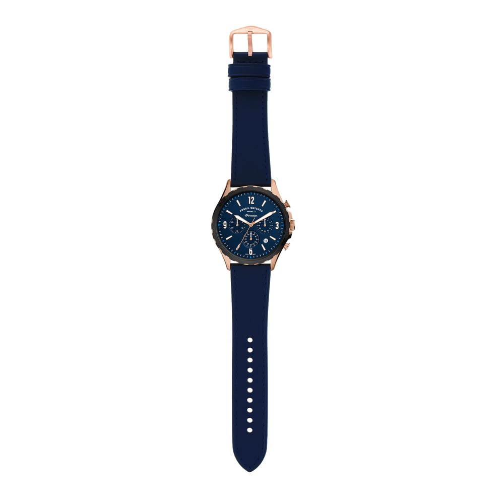 Fossil Forrester Chronograph Blue Dial Blue Leather Strap Watch for Men - FS5814 Watches Fossil   