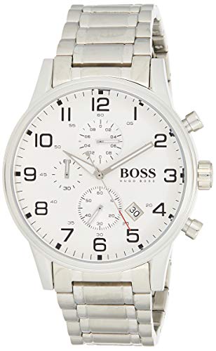 Hugo Boss Aeroliner Chronograph White Dial Silver Steel Strap Watch for Men - 1513182 Watches Hugo Boss   