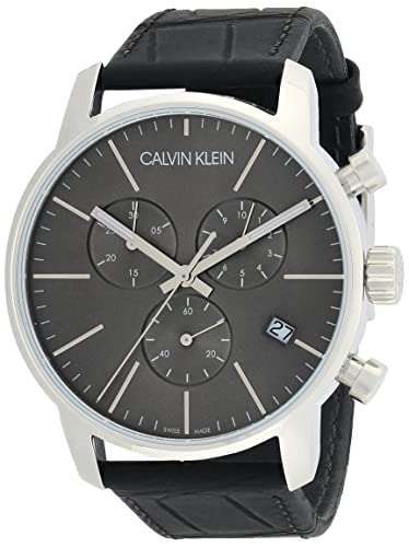 Calvin Klein City Chronograph Black Dial Black Leather Strap Watch for Men - K2G271C3 Watches Calvin Klein   