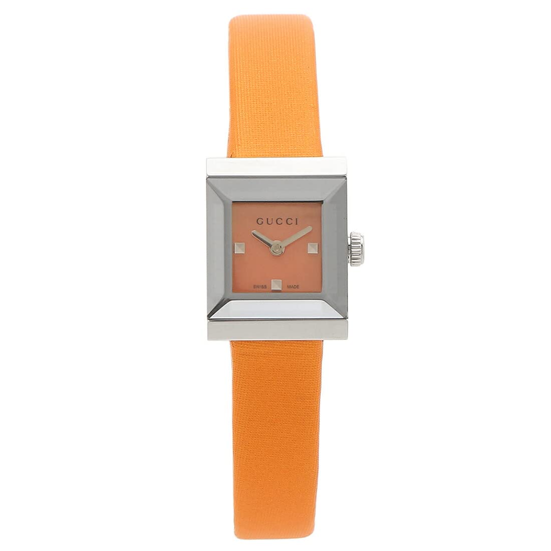 Gucci G-Frame Square Mother of Pearl Orange Dial Orange Leather Strap Watch For Women - YA128532 Watches Gucci   