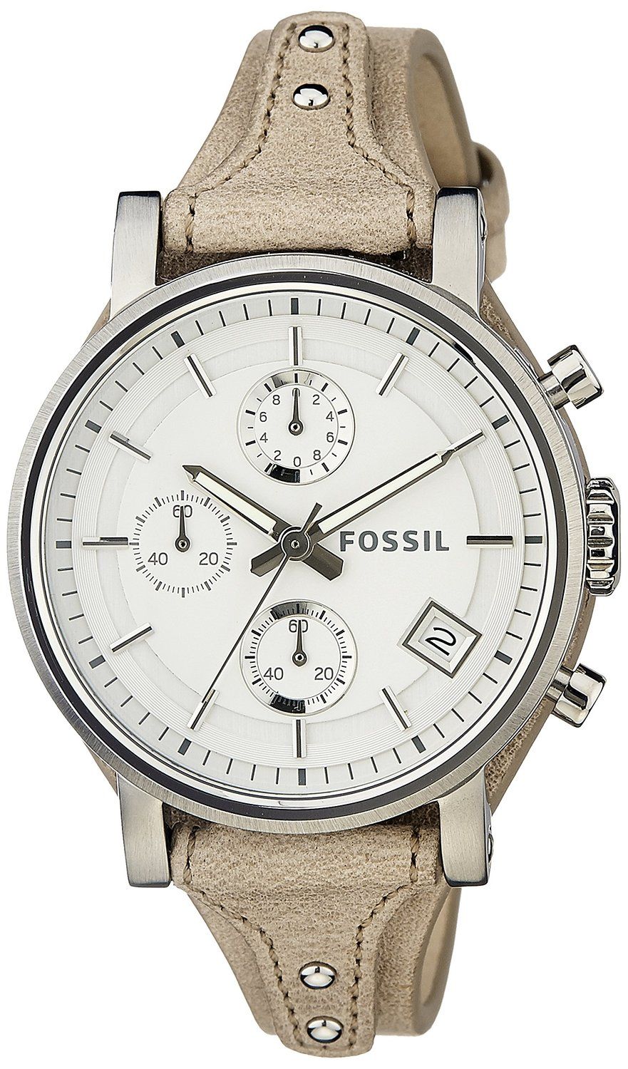 Fossil Boyfriend Chronograph White Dial Brown Leather Strap Watch for Women - ES3625 Watches Fossil   