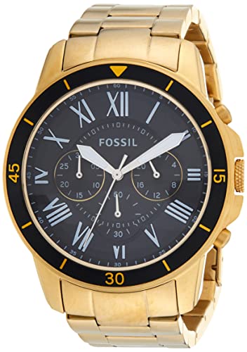 Fossil Inscription Automatic Black Dial Gold Steel Strap Watch for Men - FS5267 Watches Fossil   