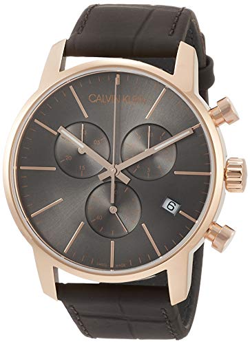 Calvin Klein City Chronograph Grey Dial Brown Leather Strap Watch for Men - K2G276G3 Watches Calvin Klein   