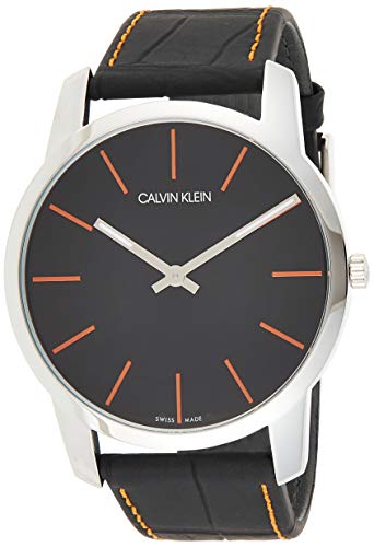 Calvin Klein City Black Dial Black Leather Strap Watch for Men - K2G211C1 Watches Calvin Klein   