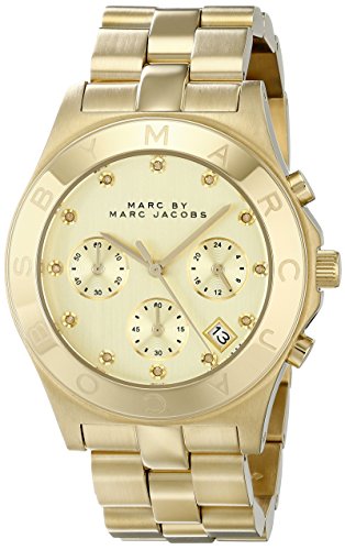 Marc Jacobs Blade Gold Dial Gold Stainless Steel Strap Watch for Women - MBM3101 Watches Marc Jacobs   