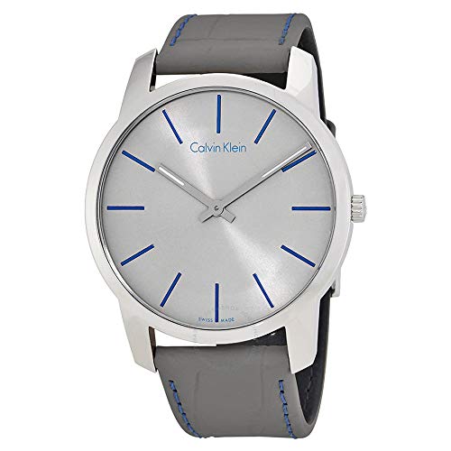 Calvin Klein City Silver Dial Grey Leather Strap Watch for Men - K2G211Q4 Watches Calvin Klein   