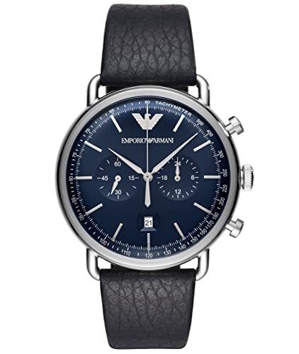 Emporio Armani Aviator Blue Dial Blue Leather Strap Watch For Men - AR11105 Watches Emporio Armani   