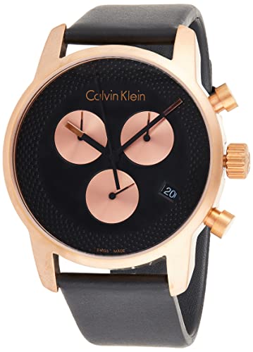 Calvin Klein City Chronograph Black Dial Black Leather Strap Watch for Men - K2G17TC1 Watches Calvin Klein   