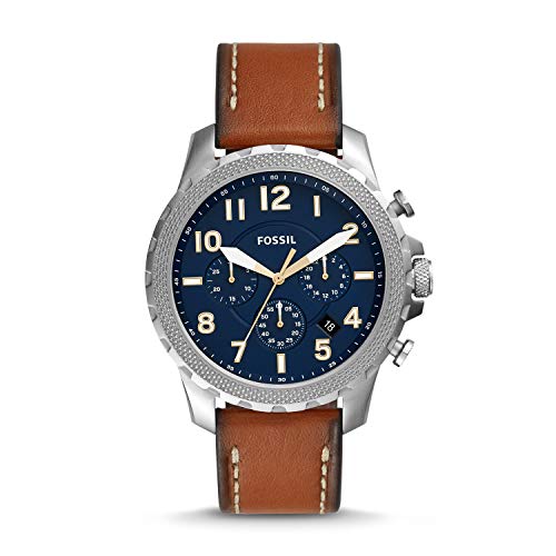 Fossil Bowman Chronograph Luggage Blue Dial Brown Leather Strap Watch for Men - FS5602 Watches Fossil   