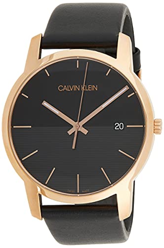 Calvin Klein City Quartz Black Dial Black Leather Strap Watch for Men - K2G2G6CZ Watches Calvin Klein   