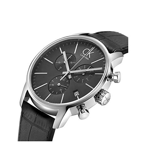 Calvin Klein City Chronograph Black Dial Black Leather Strap Watch for Men - K2G271C3 Watches Calvin Klein   