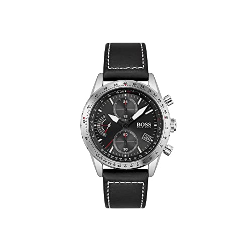Hugo Boss Pilot Edition Black Dial Black Leather Strap Watch for Men - 1513853 Watches Hugo Boss   