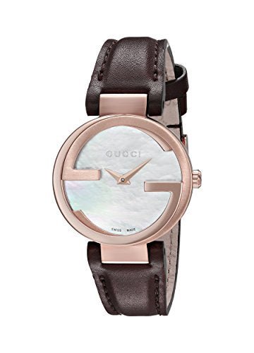 Gucci G Interlocking Mother of Pearl Dial Brown Leather Strap Watch For Women - YA133516 Watches Gucci   