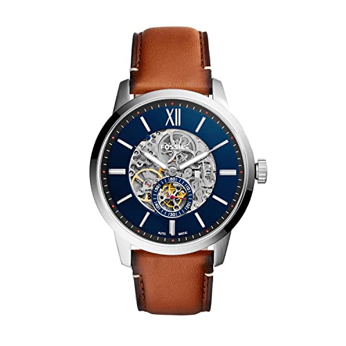 Fossil Townsman Automatic Skeleton Blue Dial Brown Leather Strap Watch for Men - ME3154 Watches Fossil   