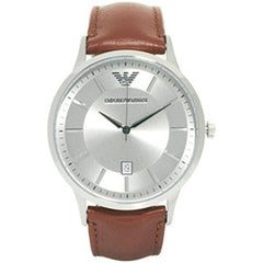 Emporio Armani Renato Silver Dial Brown LeatherStrap Watch For Men - AR2463 Watches Emporio Armani   