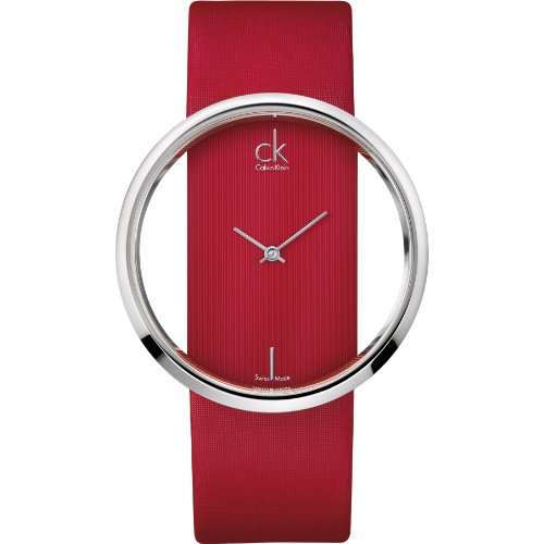 Calvin Klein Glam Transparent Dial Red Leather Strap Watch for Women - K9423144 Watches Calvin Klein   