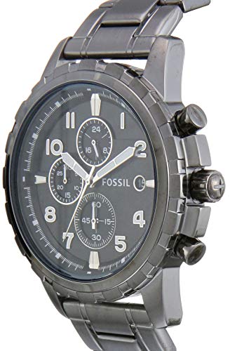 Fossil Dean Chronograph Black Dial Silver Steel Strap Watch for Men - FS4542 Watches Fossil   